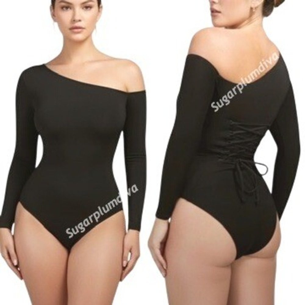 Ta3 Black One Shoulder Bodysuit SMALL Sculpting Fit Shapewear Long‎ Sleeves